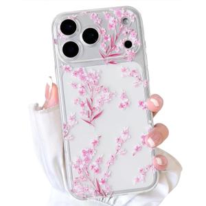 NITITOP Compatible with iPhone 17 Pro Max Case Cute Clear Flower Floral Artistic Design for Women Girls Stylish Slim Soft TPU Shockproof Protective Girly Phone Cover - Pink