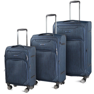 Cantor Ultra Lightweight Softside Luggage with Spinner Wheels, Set of 3, Expandable Suitcase with Retractable Handle and ID Tag, and Interlocking Zippers with TSA Lock (Navy)