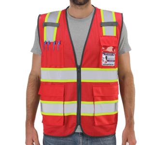 Dib Safety Reflective Mesh Vest High Visibility Two Tone with Pockets and Zipper, Red Mesh with Yellow Trim, XL
