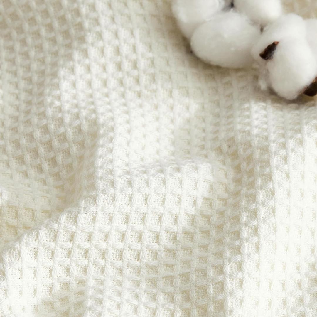 Bedsure GentleSoft 100% Cotton Blanket Twin XL Size for Bed - Breathable Lightweight and Soft for Summer, Basket Waffle Weave Woven Blankets, Home Decor Gift for Women, White, 66x90 inches