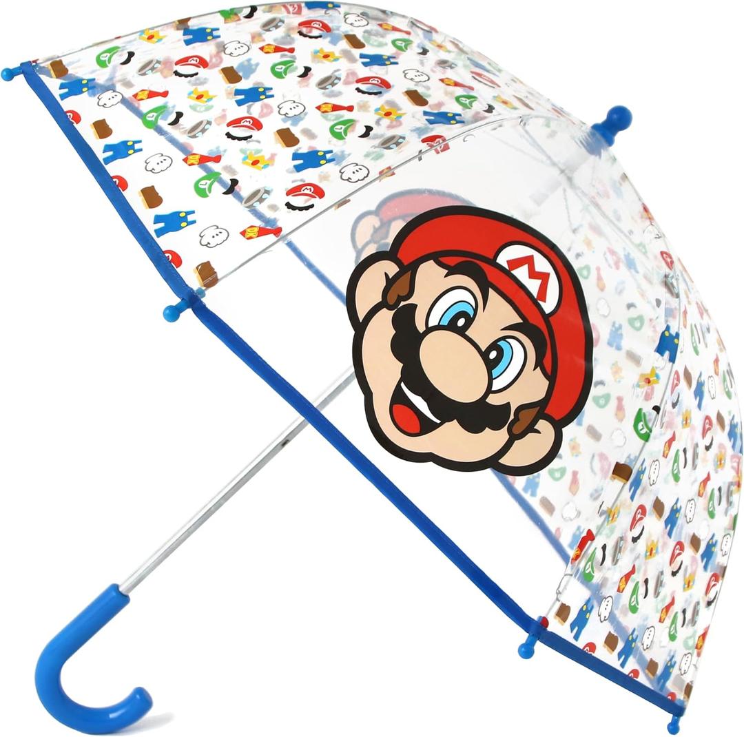 ABG Accessories Kids Umbrella for Boys and Girls Dome clear bubble umbrellas for Rain Windproof & Transparent with Easy Grip Handle Ages 3-10 (Super Mario)