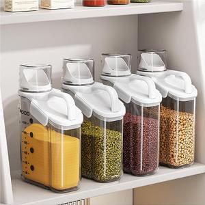 4 Piece Cereal Containers Storage, 2.8L/95oz Airtight Large Dry Food Storage Containers with Pouring Spout Measuring Cup for Snacks Grain Rice,BPA Free Dispenser Plastic Bin, 4PC