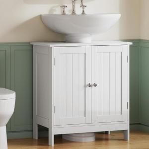 TEENFON Pedestal Sink Storage Cabinet, Under Sink Cabinet with 2 Doors & Shelf, Under Bathroom Sink Cabinet, Pedestal Sink Storage for Bathroom, White, 11.8"D x 23.6"W x 23.6"H