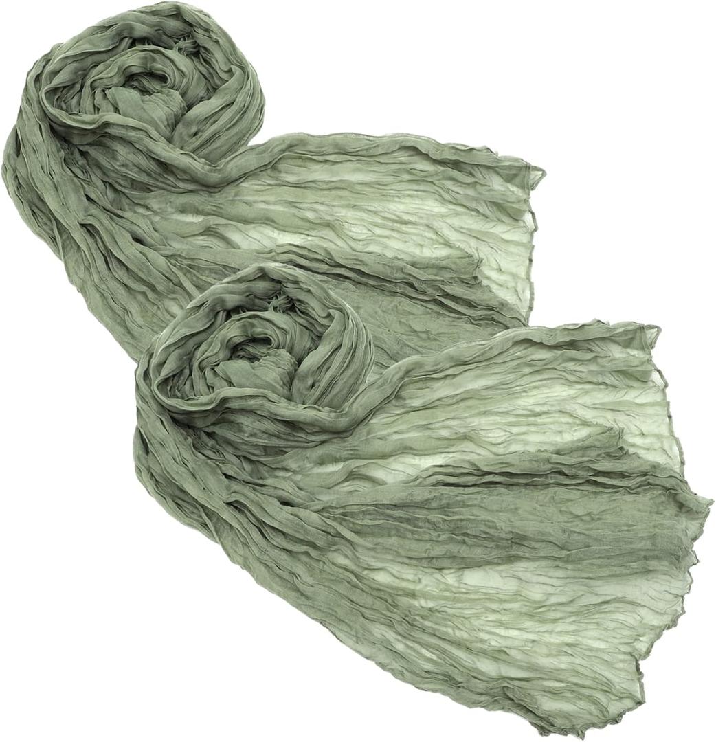 2pcs Boho Gauze Table Runner for Wedding and Elegant Rustic Tablecloth for Dining Room Outdoor Picnics and Buffets Soft (Light Green)