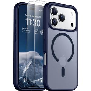 SPIDERCASE Designed for iPhone 17 Pro Case, Magnetic Translucent [2 Tempered Glass Screen Protector] [Camera Protection] Anti-Fingerprint Anti-Scratch for iPhone 17 Pro 6.3, Blue