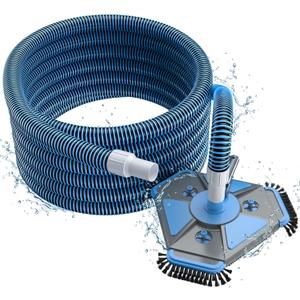 UIRWAY Upgrade Pool Vacuum Head with Side Brush & 360° Swivel Cuff, Heavy Duty Manual Kink-Resistant 1-1/2" x 40 Ft Vacuum Hoses, Weighted Triangular Shape for Inground & Above Ground Pool(No Pole)