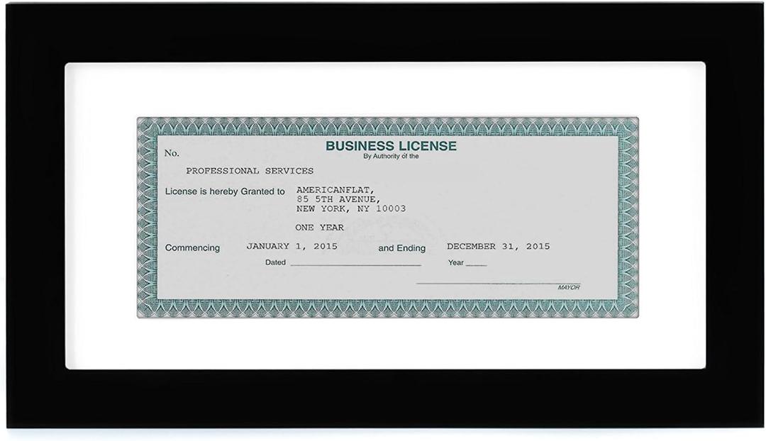Americanflat 5x10 Business License Frame with Shatter-Resistant Glass - Use as 3.5x8 Frame with Mat or Display 5x10 Document Without Mat - Legacy Collection - Black License Frames for Tabletop or Wall