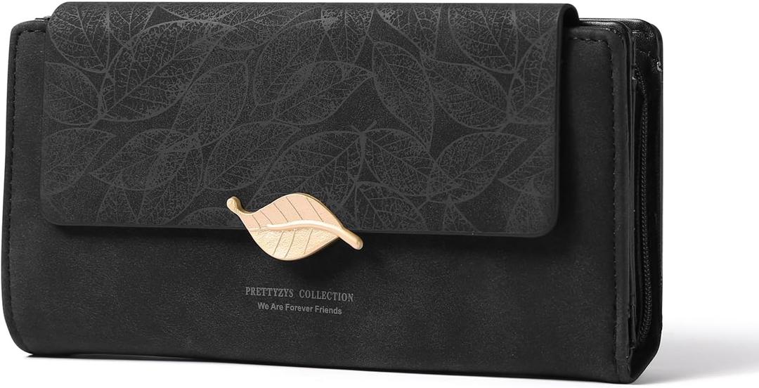 Women's Wallet Leather RFID Blocking Bifold Clutch Large Capacity Credit Card Holder with Coin Zipper Purse (A02 Black)