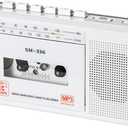 Portable Cassette Tape Player to Digital Converter via USB/SD Card, Record to Cassette/U Disk/SD Card via Mic, Power by AC or AA Battery, Portable Cassette Recorder with Speaker and Headphone Jack (White)