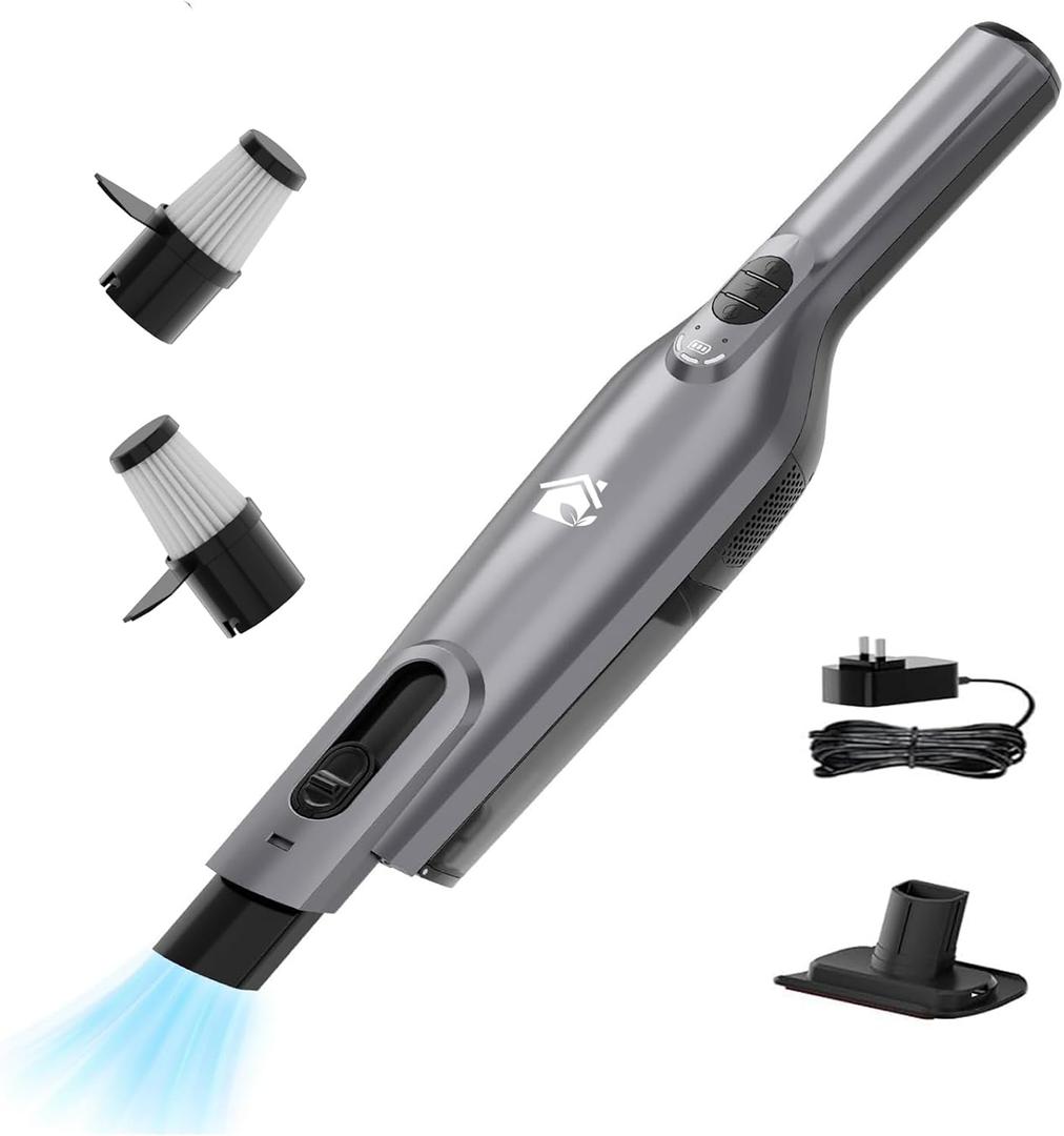 Cordless Handheld Vacuum, Lightweight Portable Hand Vacuum Cleaner with LED Light,Rechargeable Hand Held Vacuum with One-Touch Empty, Powerful Suction for Office, Home,Car,Gray