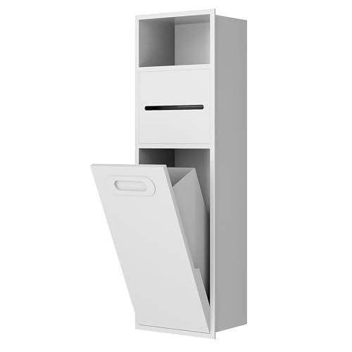 SUPERFLO 4 Gallon Bathroom Can Tilt Out Bin Cabinet, Hidden Can Cabinet Recessed Wall Mounted Stainless Steel with Toilet Paper Holder for Bathroom/Bedroom/Office Renovation, White
