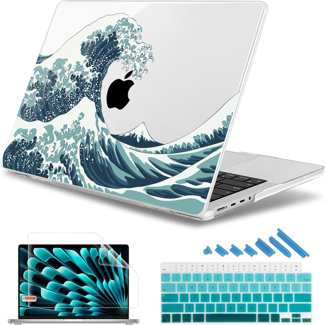 May Chen Case for M4 MacBook Pro 14 inch Case A3112 A3401 Max A3185, M3 A2918 A2992, M2 A2779 M1 A2442, 2024 2023 2022 2021 Release, Plastic Hard Shell with Keyboard Cover, Great Wave
