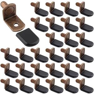Biaungdo 30 Pcs Shelf Support Pegs, 1/4 Inch L-Shaped Clips with Rubber Sleeve, Cabinet Shelf Pegs for Bookshelves Glass Corner Shelf Cabinet Furniture, Antique Bronze