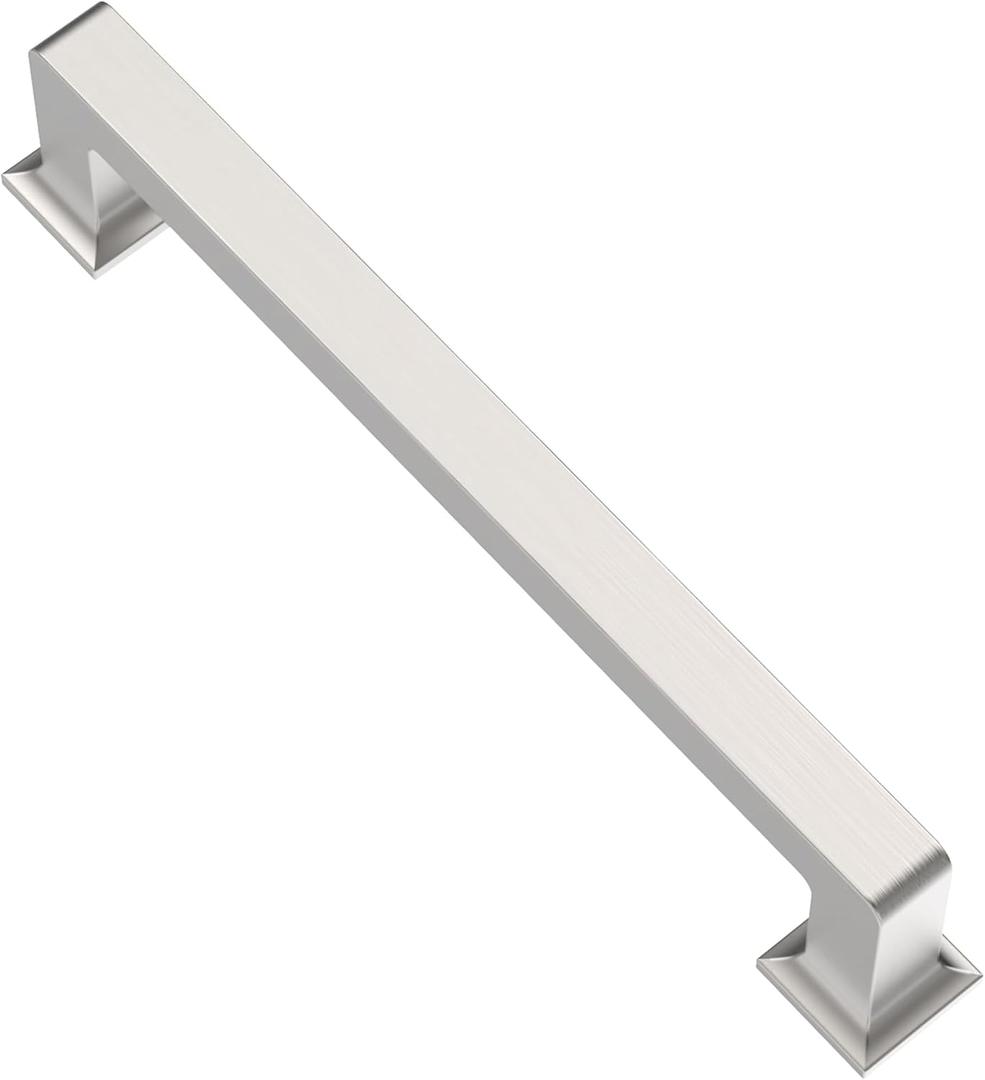 Alzassbg 10 Pack Brushed Satin Nickel Cabinet Pulls, 5 Inch(128mm) Hole Centers Cabinet Handles Square Kitchen Hardware for Cabinets AL3046SN