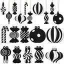 Panelee 20 Pcs Christmas Candy Tree Ornaments PVC Christmas Candy Cane Lollipop Ornament Xmas Hanging Decors Birthday Party Decoration Crafts for Holiday Xmas Tree Party (Black and White)