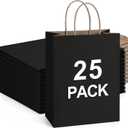 BagDream 25Pcs Black Gift Bags 8x4.25x10.5 Kraft Paper for Gifts, Shopping Retail Merchandise Grocery Sacks, Black Paper Bags with Handles Bulk Medium