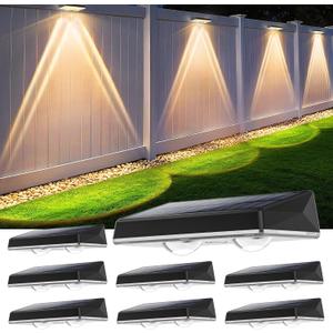 Solar Fence Lights Outdoor, 8-Pack 120LM Fence Lights Solar Powered, IP67 Waterproof Dusk to Dawn Auto On/Off 12+ Hours for Outside/Backyard/Wall/Step/Patio/Deck/Pool (Warm White & RGB 7 Colors)