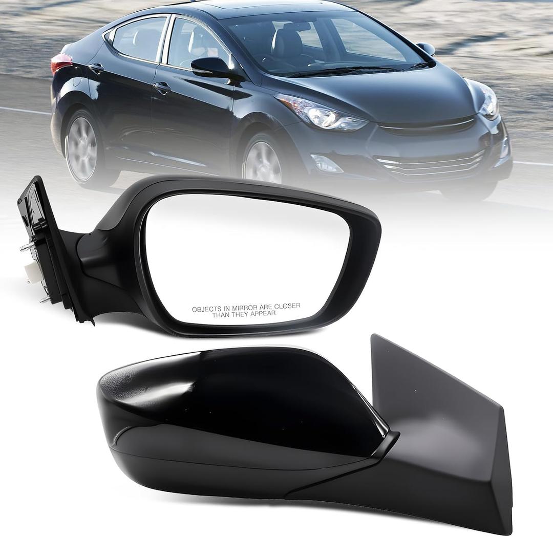 Passenger Side Mirror Assembly Compatible with Elan-tra 2011-2013 with Heated & Manual Folding and Power Glass HY1321179 87620-3Y100 Gloss Black (5 Pins) (Right)
