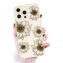 OOK Floral Case for iPhone 16 Pro Case, Cute Sunflower Floral Blooms Design Soft TPU Shockproof Protective for Women Girls Slim Phone Cover - White Flower
