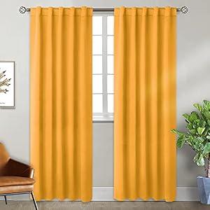BGment Rod Pocket and Back Tab Blackout Curtains for Bedroom - Thermal Insulated Room Darkening Curtains for Living Room, 2 Window Curtain Panels (42 x 84 Inch, Mustard Yellow)