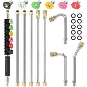 Sealegend 8FT Pressure Washer Extension Wand for Gutter Cleaning, Upgrade Power Washer Accessories with 6 Spray Nozzle Tips, 3 Gutter Cleaner Attachments Curved Rod, 1/4" Quick Connect, 4000 PSI