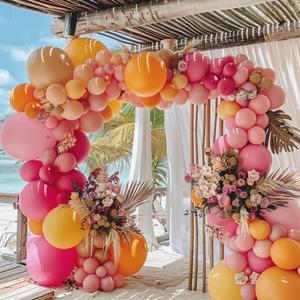 Yellow Pink Balloon Garland Double Stuffed Light Baby Pink Peach Balloons Different Sizes Pastel Coral Balloon Arch Kit for Birthday Baby Shower Wedding Fall Autumn Pumpkin Party Decorations
