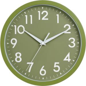 Wall Clock Analog 10 Inch Simple Silent Non Ticking Battery Operated Modern Decorative for Kitchen Office Bedroom Bathroom Living Room(Olive Green) (G-olive Green)