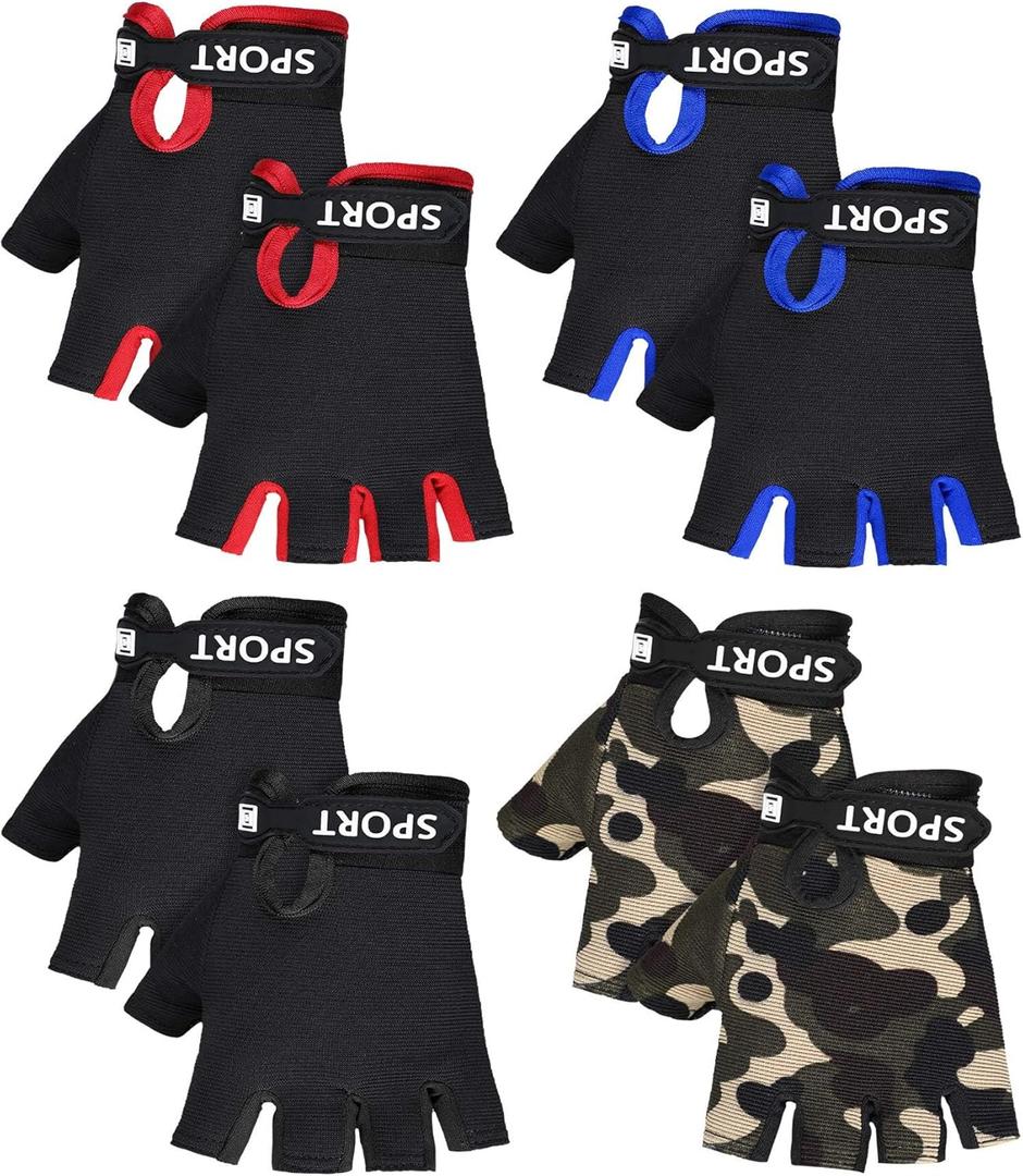 SATINIOR 4 Pairs Kids Half Finger Cycling Gloves Non Slip Sports Gloves for Summer Outdoor Sports Children (2-5 Years)