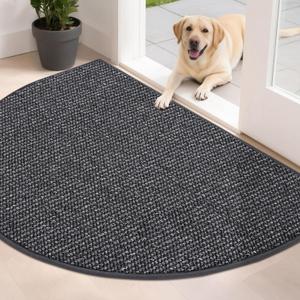 BEQHAUSE Dirt Trapper Door Mat 32" x 48" Half Circle Non-Slip Washable Doormats Entrance Rugs Absorbent Welcome Low Profile Floor Mats for Front Back Door and Entryway, Charcoal