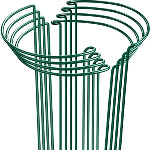 HiGift 8 Pack Plant Support Stakes, Half Round Metal Garden Plant Stake Indoor Peony Cages and Supports, Green Plant Support Ring Border for Tomato, Hydrangea, Flower Outdoor (10" Wide x 15.8" High)