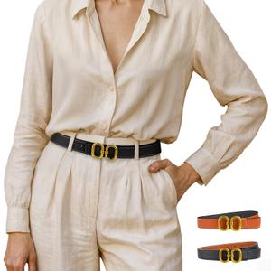 Giomos Women's Leather Belt for Jeans, Dress, Pants & Formal Outfits, Ladies Trendy Reversible Design Belt with Gold Buckle, Black & Orange