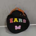 Chenille Letter Bow Mouse Ears Travel Case,Large Round Tiara Tote Storage Box,Headband Ears Display Storage Box with Shoulder Straps for Hairband,Tiara and Hair Accessories Storage Travel Picnic Park, Black Chenille Letters