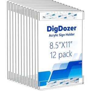 12 Pcs Acrylic Sign Holder 8.5 x 11, Vertical Wall Mount Sign Holders with Adhesive, Clear Plastic Frames Paper Display Sign Holders for Office, Home, Store, Restaurant - No Drilling (8.5x11inch-12pcs)