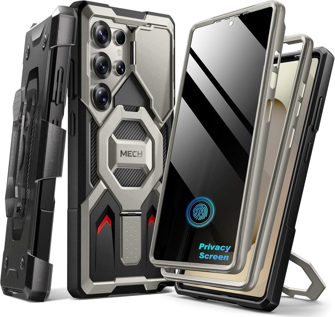 TONGATE Magnetic Stand for Samsung Galaxy S25 Ultra Case with Privacy Screen Protector, [Compatible with Magsafe] [Military Drop Protection] S25 Ultra Case with Camera Cover & Belt Clip, Gray Privacy