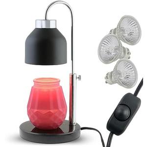 CozyHaus Candle Warmer Lamp - Black Marble Base | Height Adjustable Electric Candle Melter Includes 3 Bulbs & Dimmer | Compatible with Large Yankee Candle Jars, 3 Wick Candles