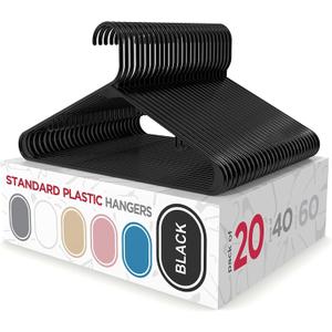 Sharpty Plastic Hangers Clothes Hangers for Clothing, Closet, Coats & Shirts - Durable & Space Saving - for Everyday Standard Use, Room Essentials & Basics - 20 Pack - Black