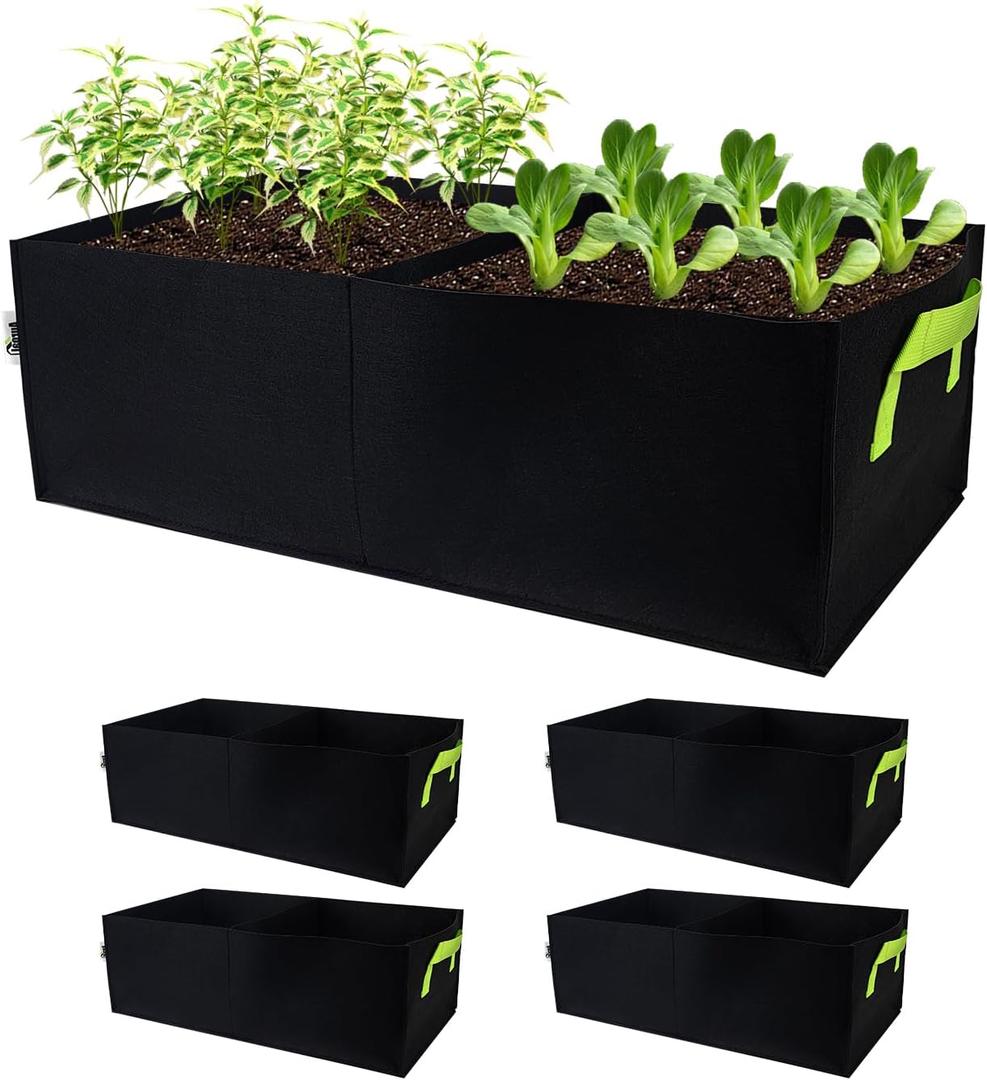 Plant Grow Bags, 5 Pack Fabric Raised Planting Bads, 2 Holes Rectangle Grow Bag, 10 Gallon Breathable Potato Tomato Planter Pots for Outdoor Vegetables Plant Flowers (Black)
