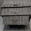 Set of 3 Woven Wicker Storage Basket Box with Lids & Lock, Built-in Carry Handles, Multifunctional Storage Organizer for Nursery, Baby, Clothes, Toys, Books, Large/Medium/Small Size (Grey)