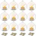 12 Pcs 3.15"/ 8cm Hanging Glass Tealight Holder Globe with LED Tealight, Plant Terrariums Glass Orbs Air Plants Tea Light Candle Holders Home Decor Indoor Outdoor Garden DIY Gifts (12 Pcs)
