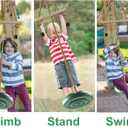 KINSPORY Disc Swing for Kids, Swing Set Accessories, 7FT Height Adjustable Gym Monkey Bars, Hanging Tree Seat for Backyard, Outdoor Play Equipment - Green