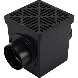 NDS 900BKITRTL1PK Square Kit with 2-Opening Catch Basin, 2 Adapters, 1 Outlet Plug, and 1 Plastic Drain Grate, 9-Inch, for Lawns, Landscaped Areas, Black