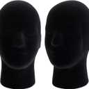 Hedume 2 Pack Mannequin Head Stand Model, Foam Black Velvet Male Wigs Display Model, Mannequin Manikin Head for Wig, Hat, Glasses
