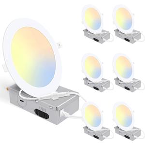 6 Pack 5CCT Ultra-Thin LED Recessed Lighting 6 Inch, Downlight with Junction Box, 2700K/3000K/4000K/5000K/6500K Selectable, 12W 110W Eqv, Dimmable Wafer Lights, 1050LM Canless LED Recessed Light, ETL 6 Pack 5CCT Ultra-Thin LED Recessed Lighting 6 Inch, Downlight with Junction Box, 2700K/3000K/4000K/5000K/6500K Selectable, 12W 110W Eqv, Dimmable Wafer Lights, 1050LM Canless LED Recessed Light, ETL