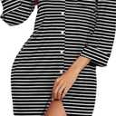 Ekouaer Nightgowns for Women V Neck Button Down Nightshirt 3/4 Sleeves Nursing Nightgown Soft Sleep Dress, Black Stripes, XL (Black, XL)