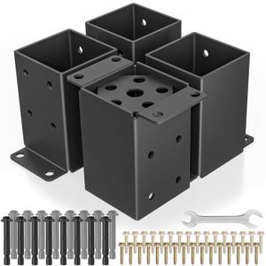Set of 4 Metal 44 Post Base, Inner Size 3.5"x3.5" Heavy Duty Post Bracket with Anti-Corrosive Partition, Powder-Coated Post Anchor for Pavilion Deck Railing Support Deck Base Plate