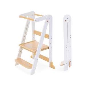 Elevon Foldable Step Stool, Metal Two Step Ladder with Wide Pedal for Kitchen Counter Bathroom Sink, Suitable Ages for 18 Months to 6 Years, Grayish White