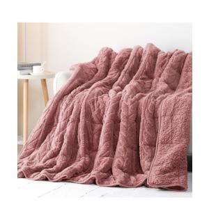 Cottonblue Jacquard Weighted Blanket 20 lbs for Adults Queen Size, Ultra Soft Sherpa Fleece Blanket for Relax and Sleep, Cozy Comfort Heavy Bed Blankets with Glass Beads, 60x80 Inches, Apricot Pink