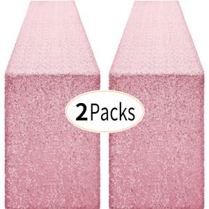 2 Packs 12 x 72 inches Light Pink Sequin Table Runner, Glitter Runner for Birthday Party Supplies Decorations Wedding Bachelorette Holiday Celebration Bridal Shower Baby Shower