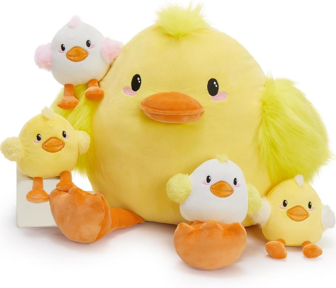 MorisMos Duck Stuffed Animal, 17.7" Big Stuffed Duck Plush with 4 Baby Plushies Duck, Surprise Gift for Kids Girls Boys on Birthday, Christmas, Baby Shower, Easter, Valentines