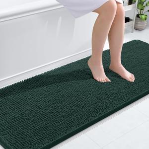OLANLY Bathroom Rugs 70x24, Extra Soft Absorbent Chenille Bath Rugs, Rubber Backing Quick Dry, Machine Washable Bath Mats for Bathroom Floor, Tub and Shower, Home Decor Accessories, Blackish Green
